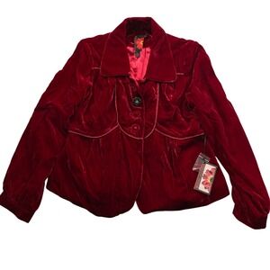 Debbie Shuchat XL NEW w/Tags Red Velor Jacket Blazer Rayon Blend Lined 100% Poly